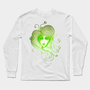 Green Girl with Whispy Hair Long Sleeve T-Shirt